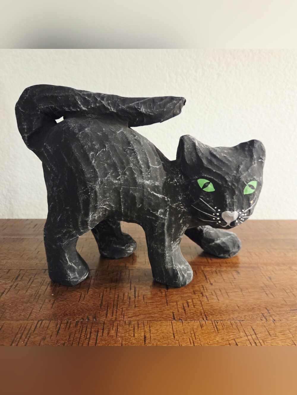 Vintage Halloween 1940s Pulp Paper Mache Black Cat Arched Back Decor Figurine
